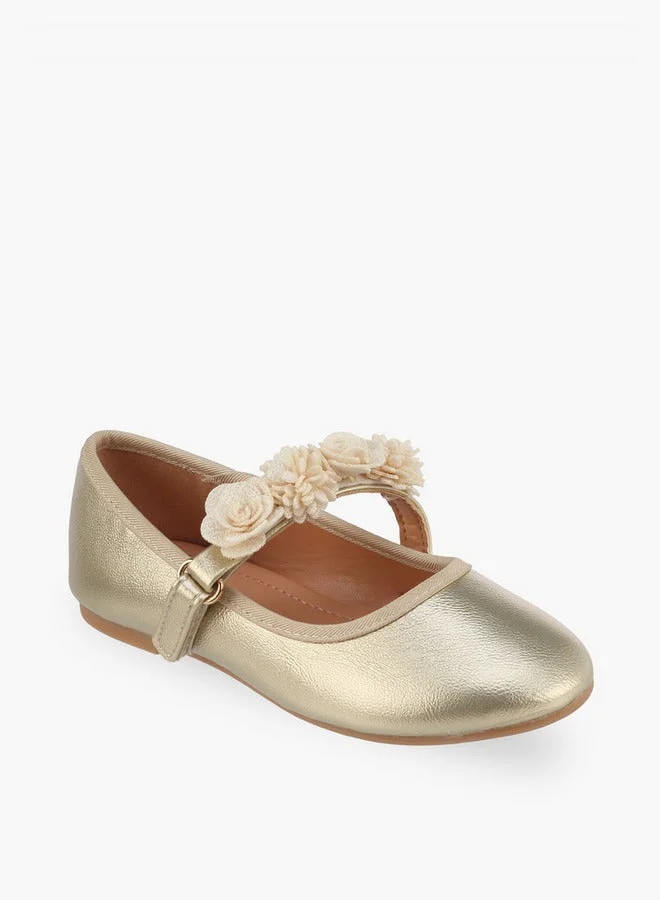 Flora Bella By Shoexpress Girls Floral Embellished Hook & Loop Ballerina Shoes